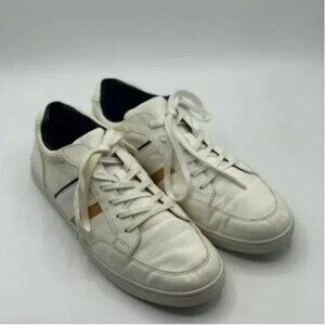 Aldo White Leather Citywalk Casual Court Sneakers Black and Gold Detail Size 9